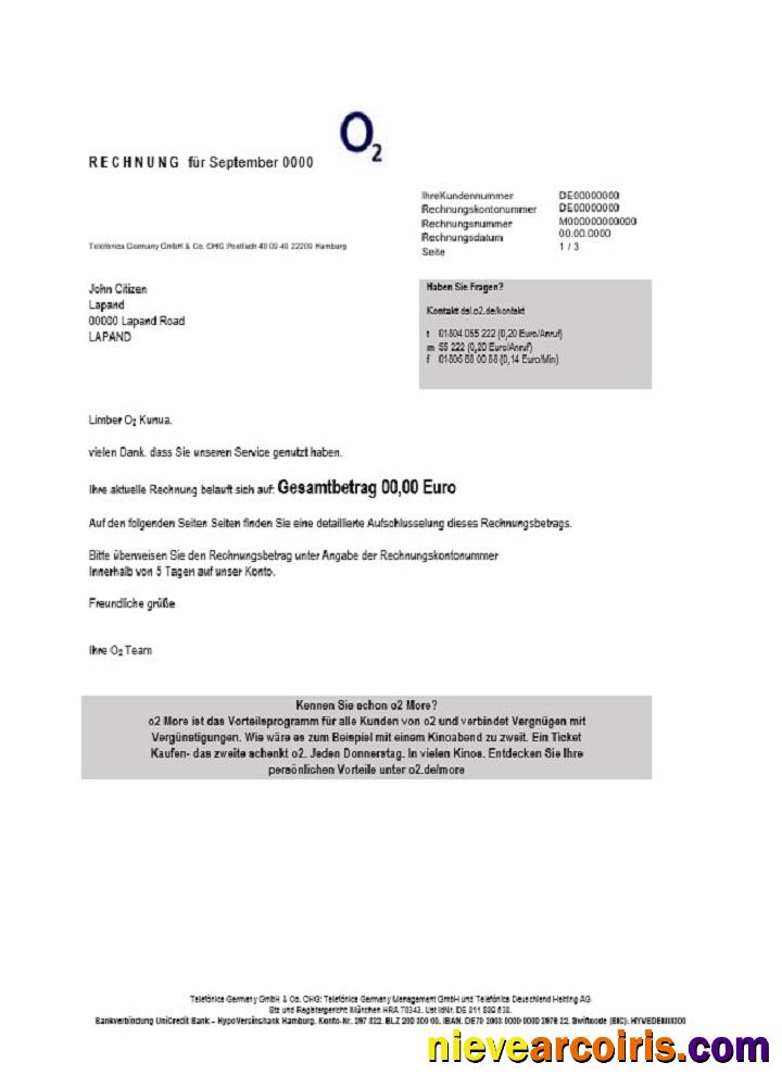 Germany RECHNUNG O2 utility bill